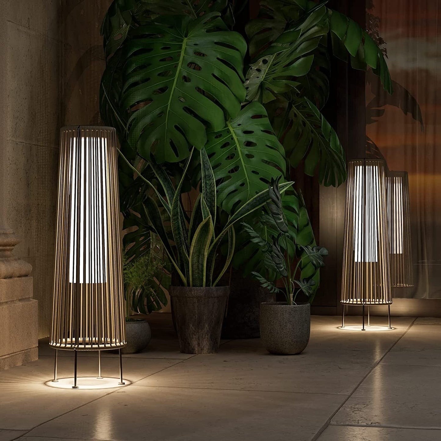 Lot de 2 lampes solaires d'extérieur, lampes solaires de terrasse en osier résistantes aux intempéries, lampes solaires d'extérieur étanches pour véranda, jardin, cour.