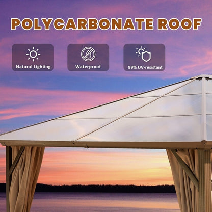 Gazebo à toit rigide pour jardin – Pergola permanente avec moustiquaire, rideaux et double toit, abri extérieur toutes saisons