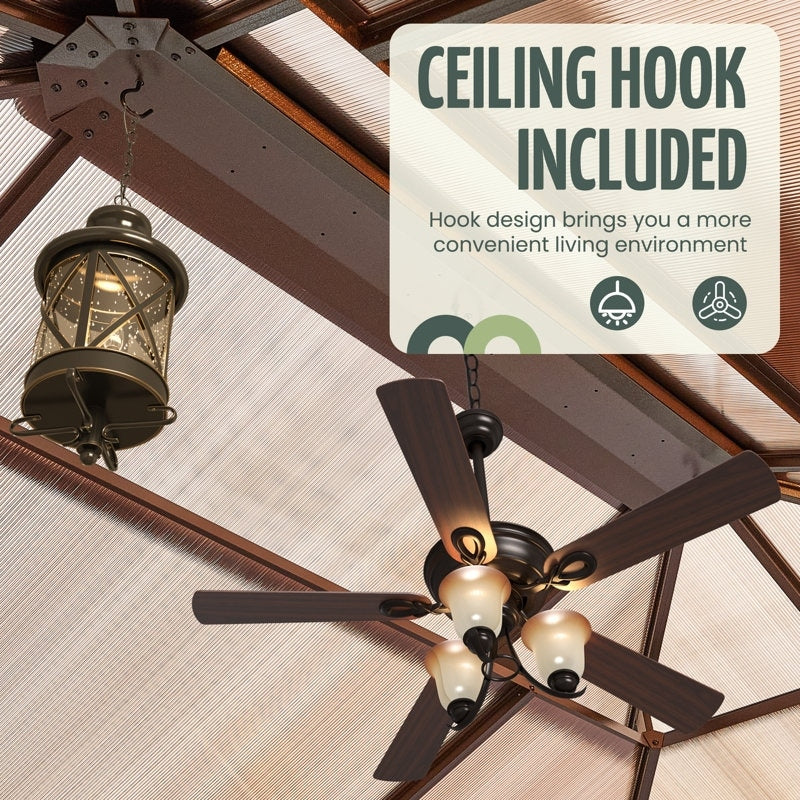 Gazebo à toit rigide pour jardin – Pergola permanente avec moustiquaire, rideaux et double toit, abri extérieur toutes saisons