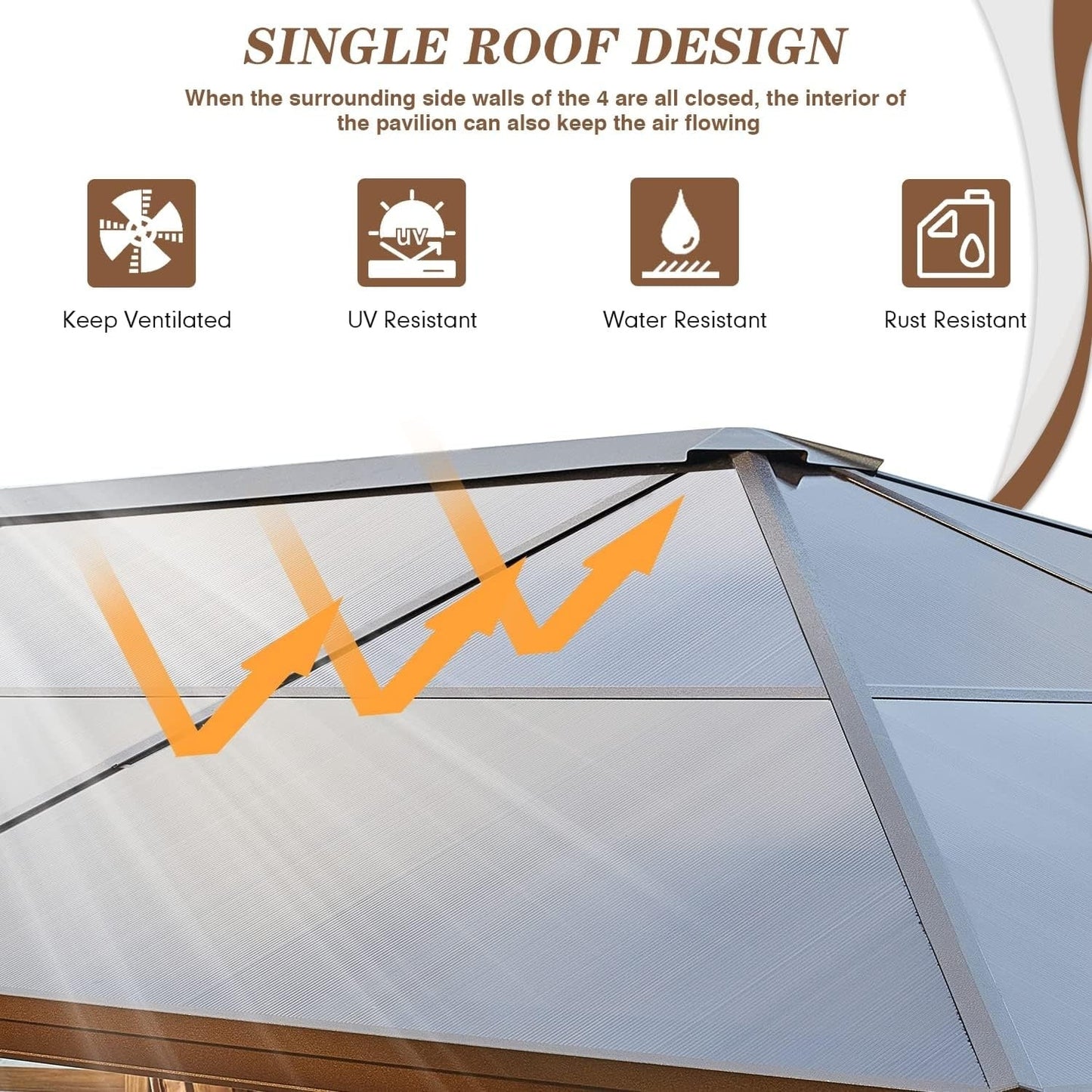 Gazebo à toit rigide pour jardin – Pergola permanente avec moustiquaire, rideaux et double toit, abri extérieur toutes saisons