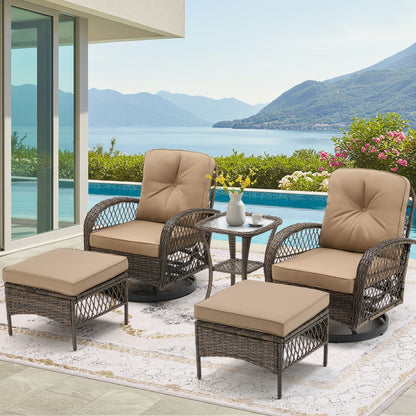 Erommy Ensemble de chaises de patio pivotantes à 360° avec coussins épais, table basse en verre trempé pour jardin, cour arrière