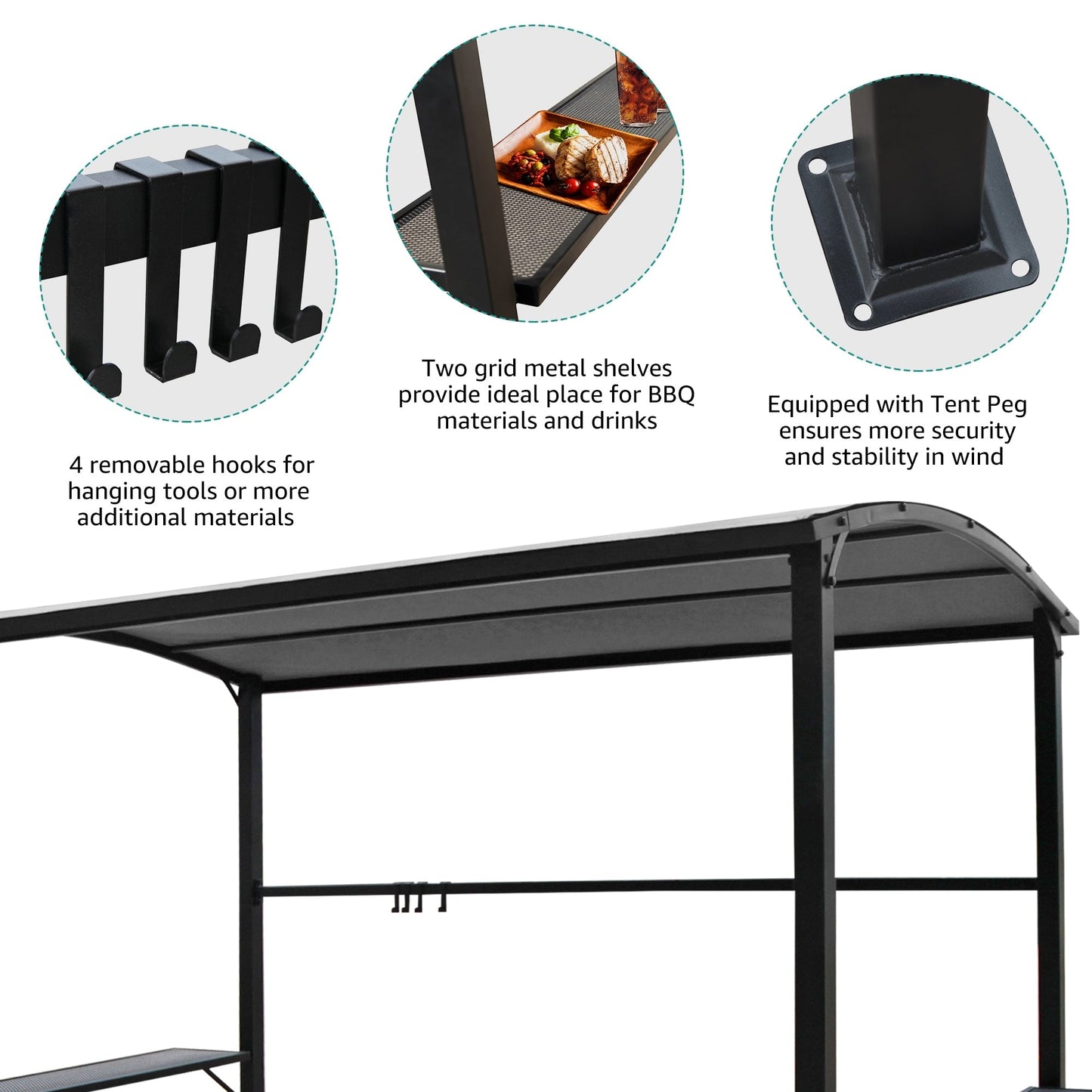 Abri de barbecue avec auvent, cadre en acier, 1,5 m x 2,4 m (5 pi x 8 pi) pour extérieur