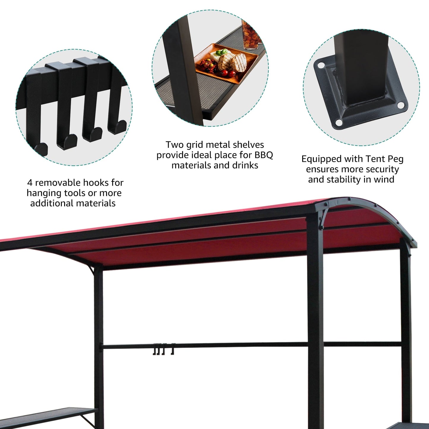 Abri de barbecue avec auvent, cadre en acier, 1,5 m x 2,4 m (5 pi x 8 pi) pour extérieur
