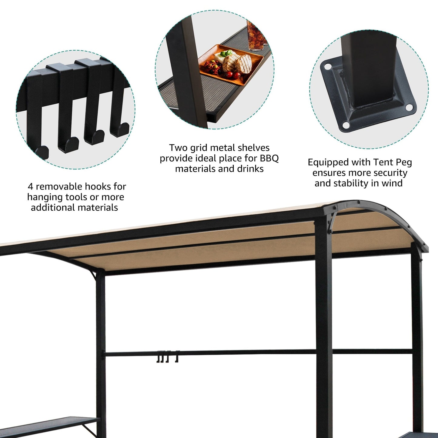 Abri de barbecue avec auvent, cadre en acier, 1,5 m x 2,4 m (5 pi x 8 pi) pour extérieur