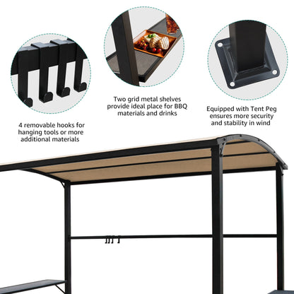 Abri de barbecue avec auvent, cadre en acier, 1,5 m x 2,4 m (5 pi x 8 pi) pour extérieur