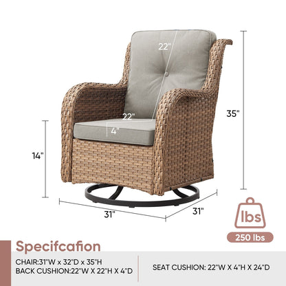 Gymojoy Chaise longue à bascule en osier pour extérieur avec base pivotante (lot de 2)