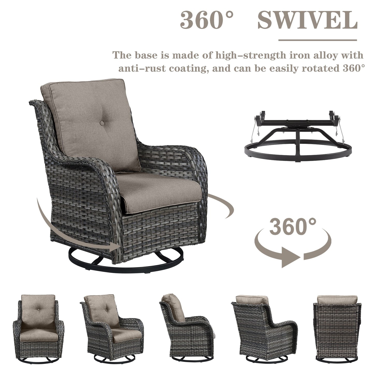 Gymojoy Chaise longue à bascule en osier pour extérieur avec base pivotante (lot de 2)