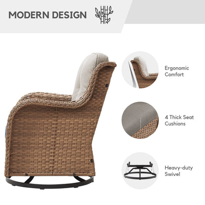 Gymojoy Chaise longue à bascule en osier pour extérieur avec base pivotante (lot de 2)