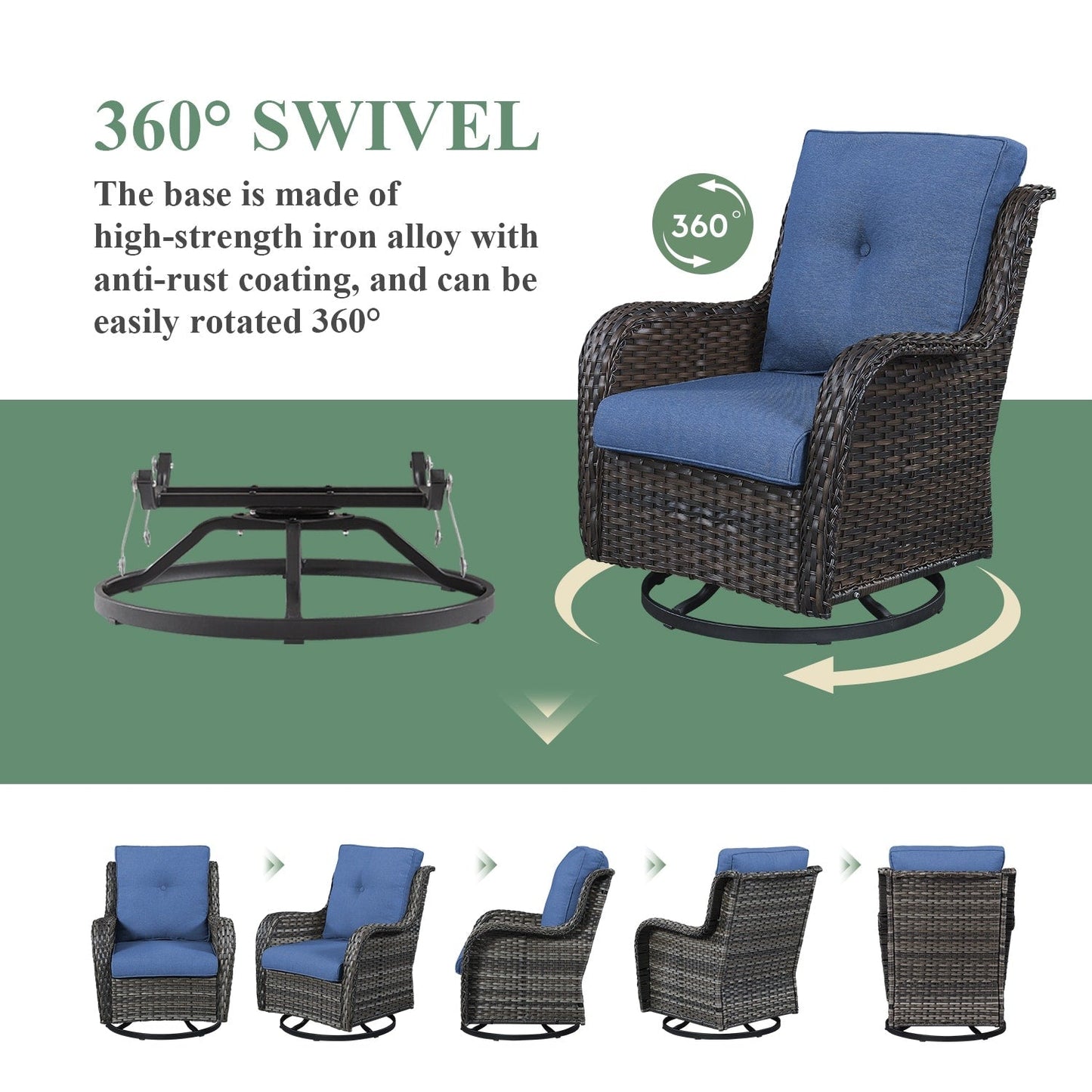 Gymojoy Chaise longue à bascule en osier pour extérieur avec base pivotante (lot de 2)