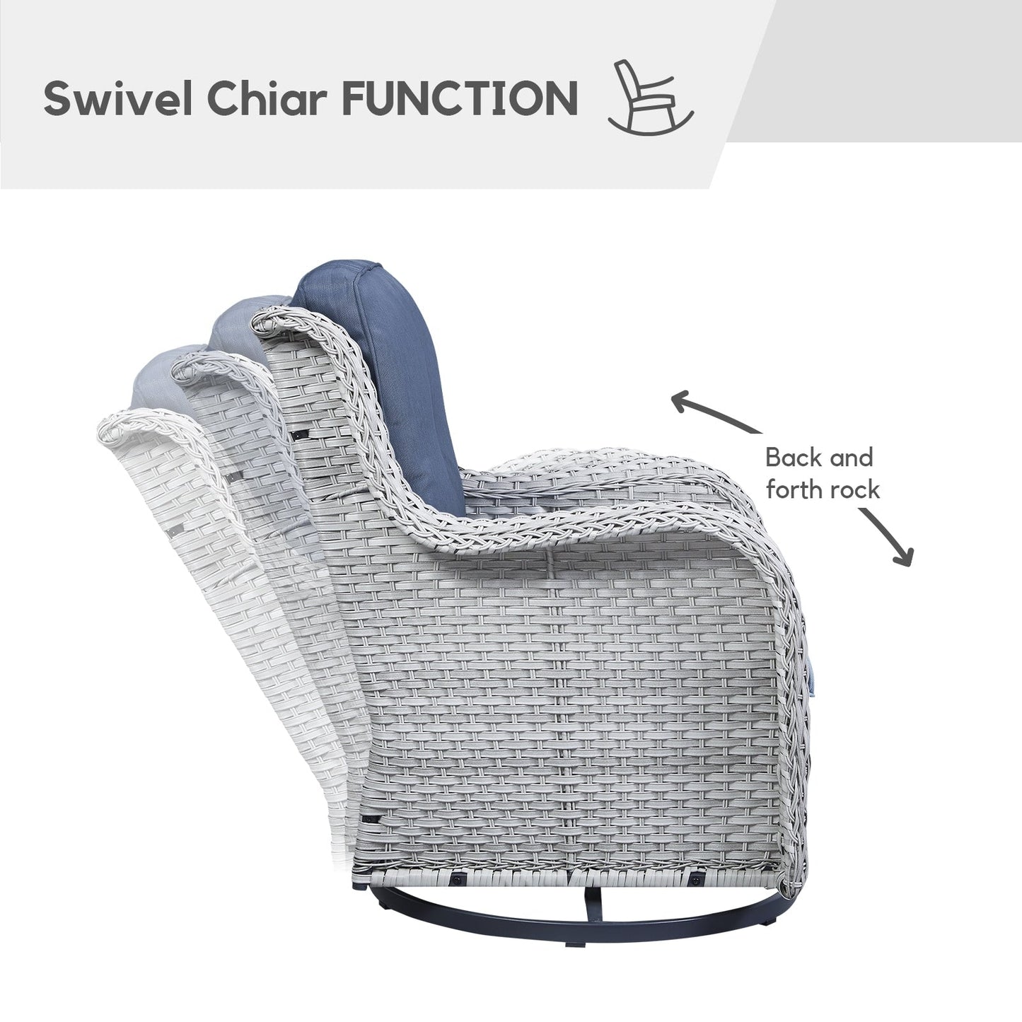 Gymojoy Chaise longue à bascule en osier pour extérieur avec base pivotante (lot de 2)