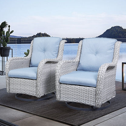 Gymojoy Chaise longue à bascule en osier pour extérieur avec base pivotante (lot de 2)