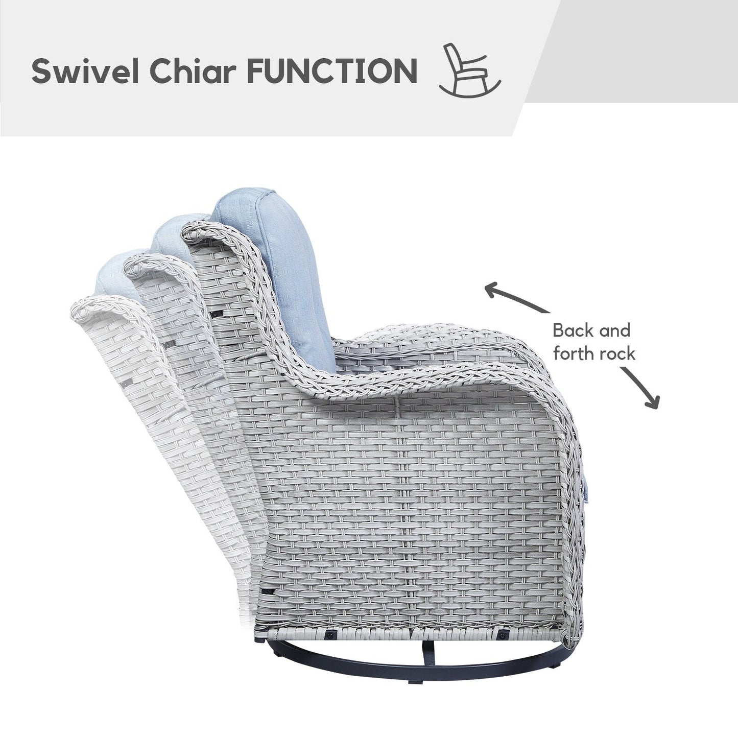 Gymojoy Chaise longue à bascule en osier pour extérieur avec base pivotante (lot de 2)
