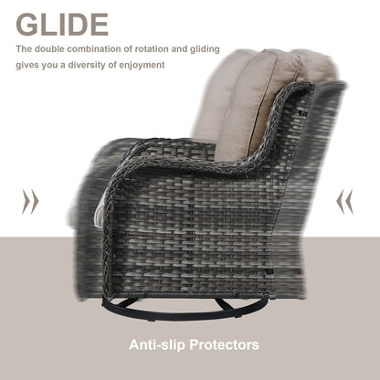 Gymojoy Chaise longue à bascule en osier pour extérieur avec base pivotante (lot de 2)