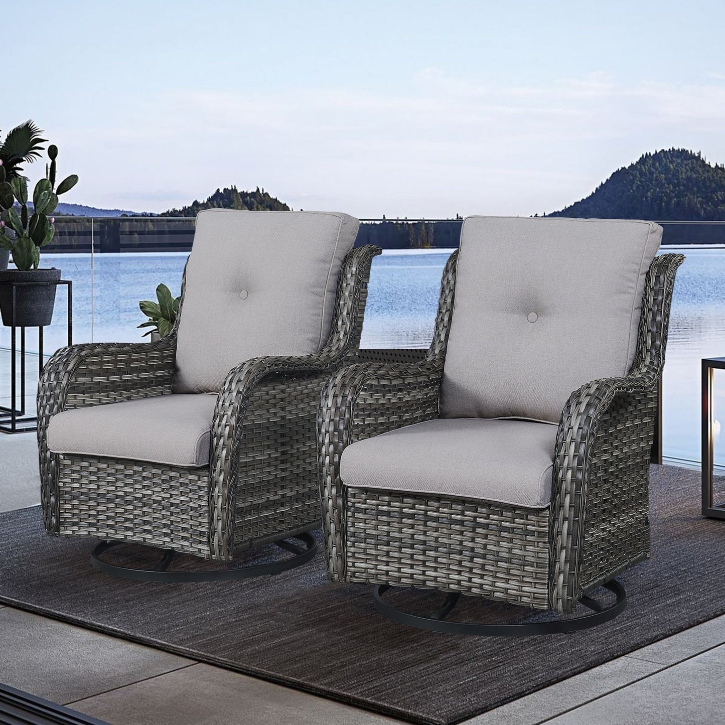 Gymojoy Chaise longue à bascule en osier pour extérieur avec base pivotante (lot de 2)