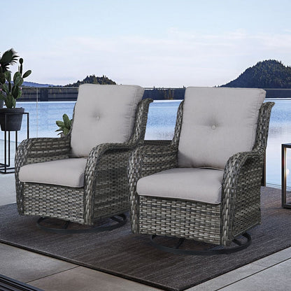 Gymojoy Chaise longue à bascule en osier pour extérieur avec base pivotante (lot de 2)