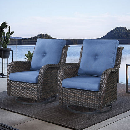 Gymojoy Chaise longue à bascule en osier pour extérieur avec base pivotante (lot de 2)