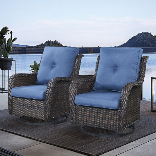 Gymojoy Chaise longue à bascule en osier pour extérieur avec base pivotante (lot de 2)