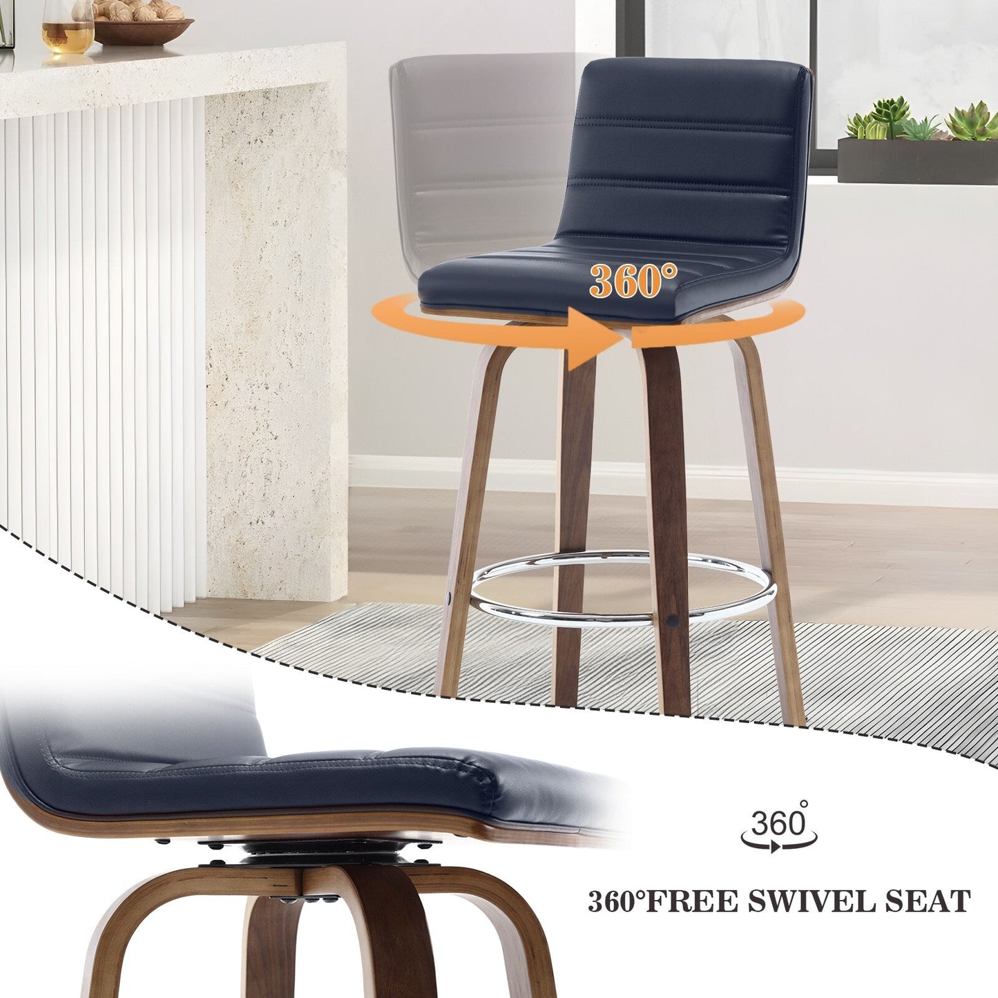 Tabourets de bar/hauts-sièges pivotants en simili cuir 26/29, lot de 2/3