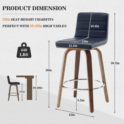 Tabourets de bar/hauts-sièges pivotants en simili cuir 26/29, lot de 2/3