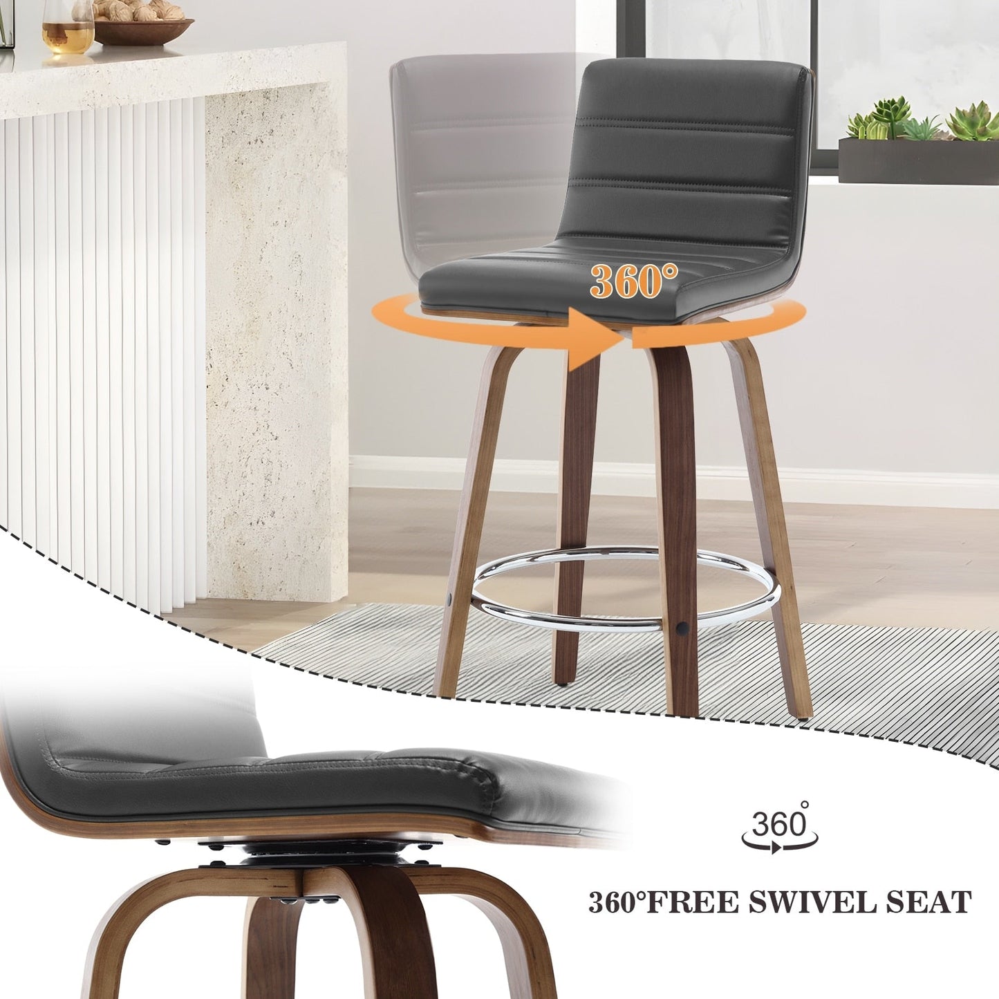 Tabourets de bar/hauts-sièges pivotants en simili cuir 26/29, lot de 2/3