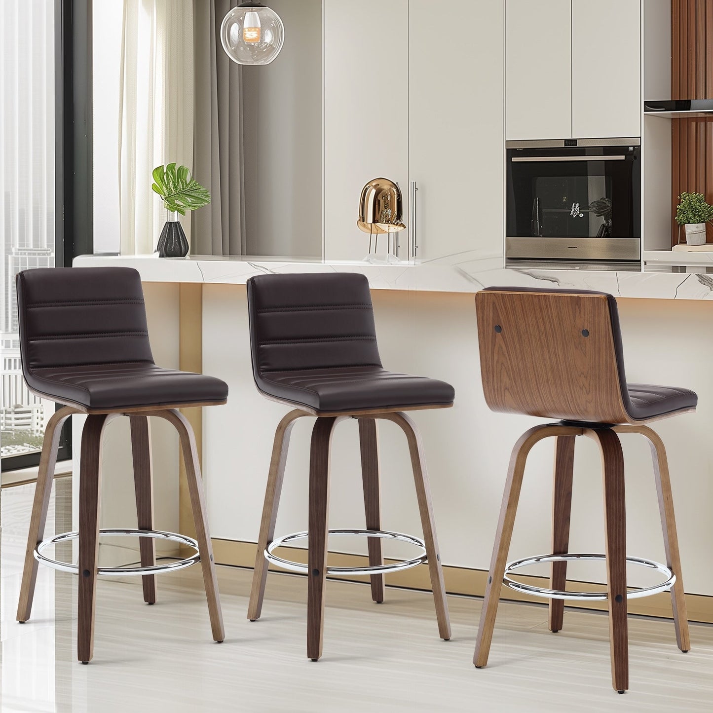 Tabourets de bar/hauts-sièges pivotants en simili cuir 26/29, lot de 2/3
