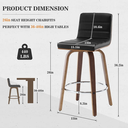 Tabourets de bar/hauts-sièges pivotants en simili cuir 26/29, lot de 2/3