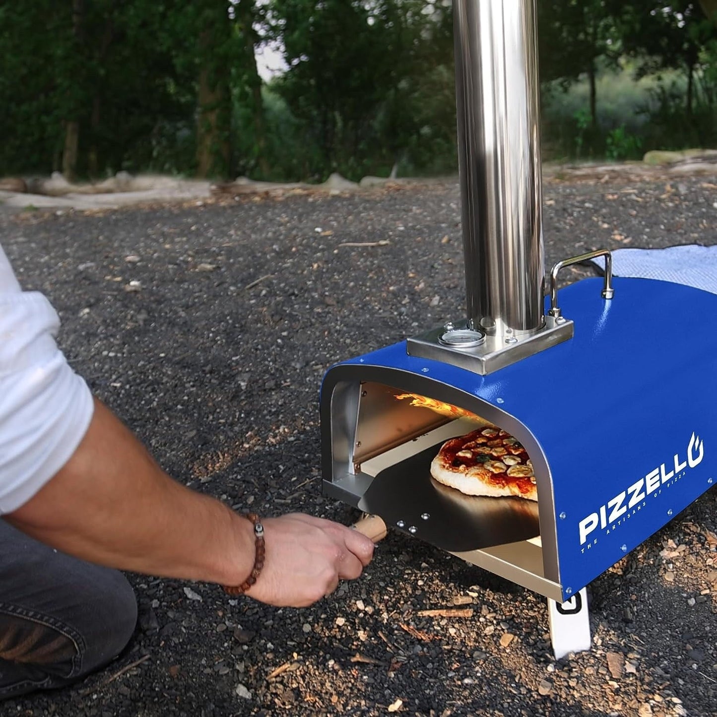 Four à pizza extérieur multi-combustible, cuiseur à pizza sur pierre avec brûleur à gaz et foyer à bois - 12 pouces