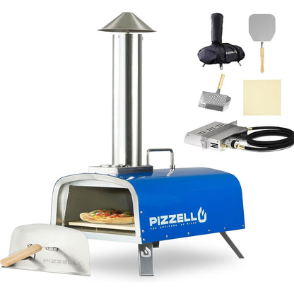 Four à pizza extérieur multi-combustible, cuiseur à pizza sur pierre avec brûleur à gaz et foyer à bois - 12 pouces