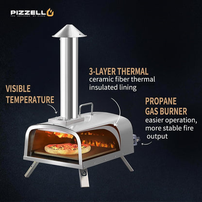 Four à pizza extérieur multi-combustible, cuiseur à pizza sur pierre avec brûleur à gaz et foyer à bois - 12 pouces