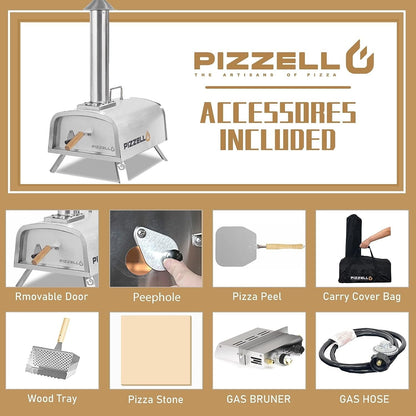 Four à pizza extérieur multi-combustible, cuiseur à pizza sur pierre avec brûleur à gaz et foyer à bois - 12 pouces