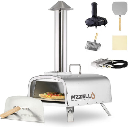 Four à pizza extérieur multi-combustible, cuiseur à pizza sur pierre avec brûleur à gaz et foyer à bois - 12 pouces