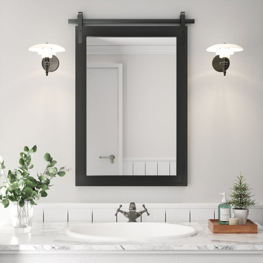 Miroir mural style rustique, miroir de salle de bain style farmhouse, miroir de grange, miroir de coiffeuse avec cadre en bois (1 pièce)