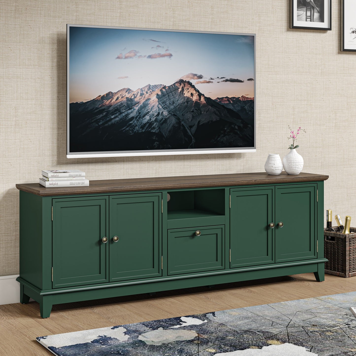 Meuble TV rustique de 183 cm (72 pouces) avec étagères réglables et rangement caché - 183 cm de largeur