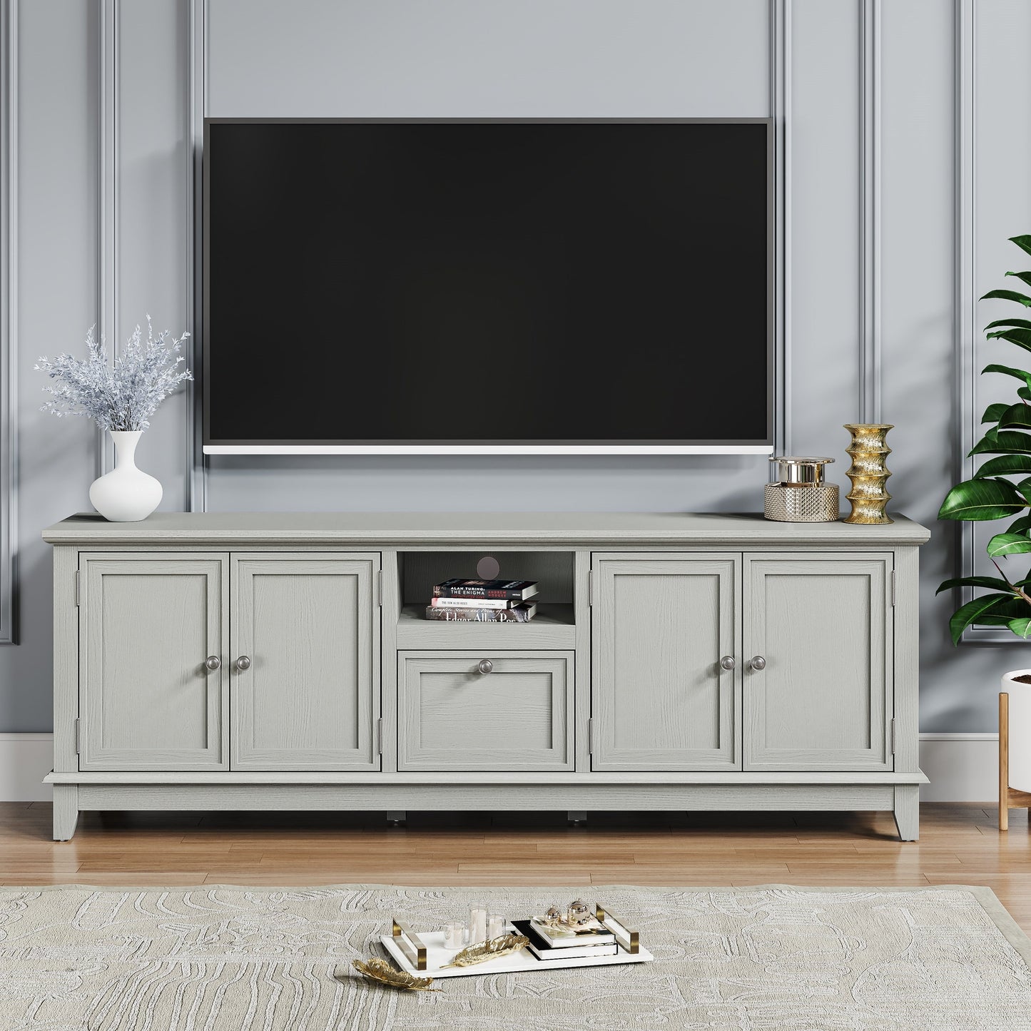 Meuble TV rustique de 183 cm (72 pouces) avec étagères réglables et rangement caché - 183 cm de largeur