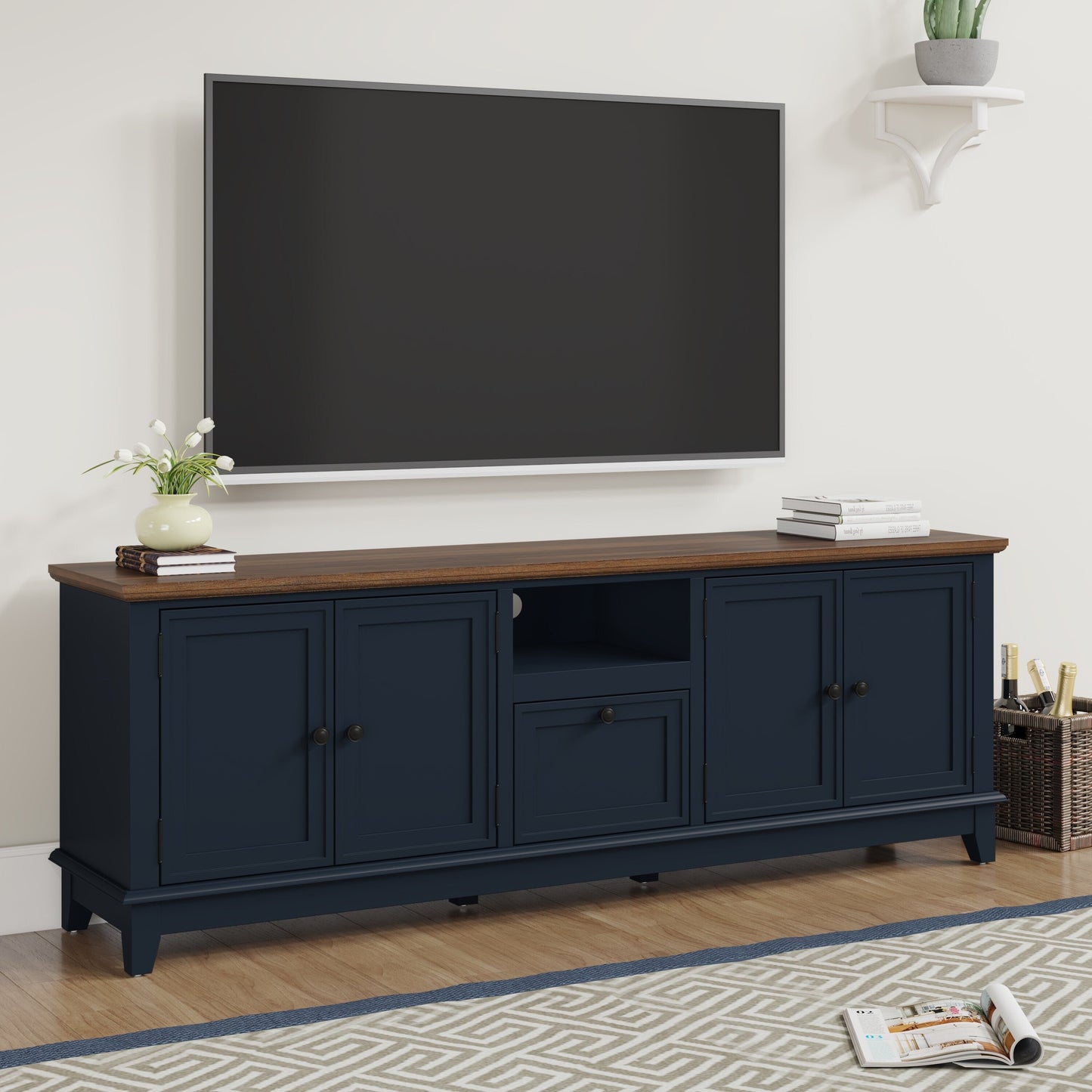 Meuble TV rustique de 183 cm (72 pouces) avec étagères réglables et rangement caché - 183 cm de largeur