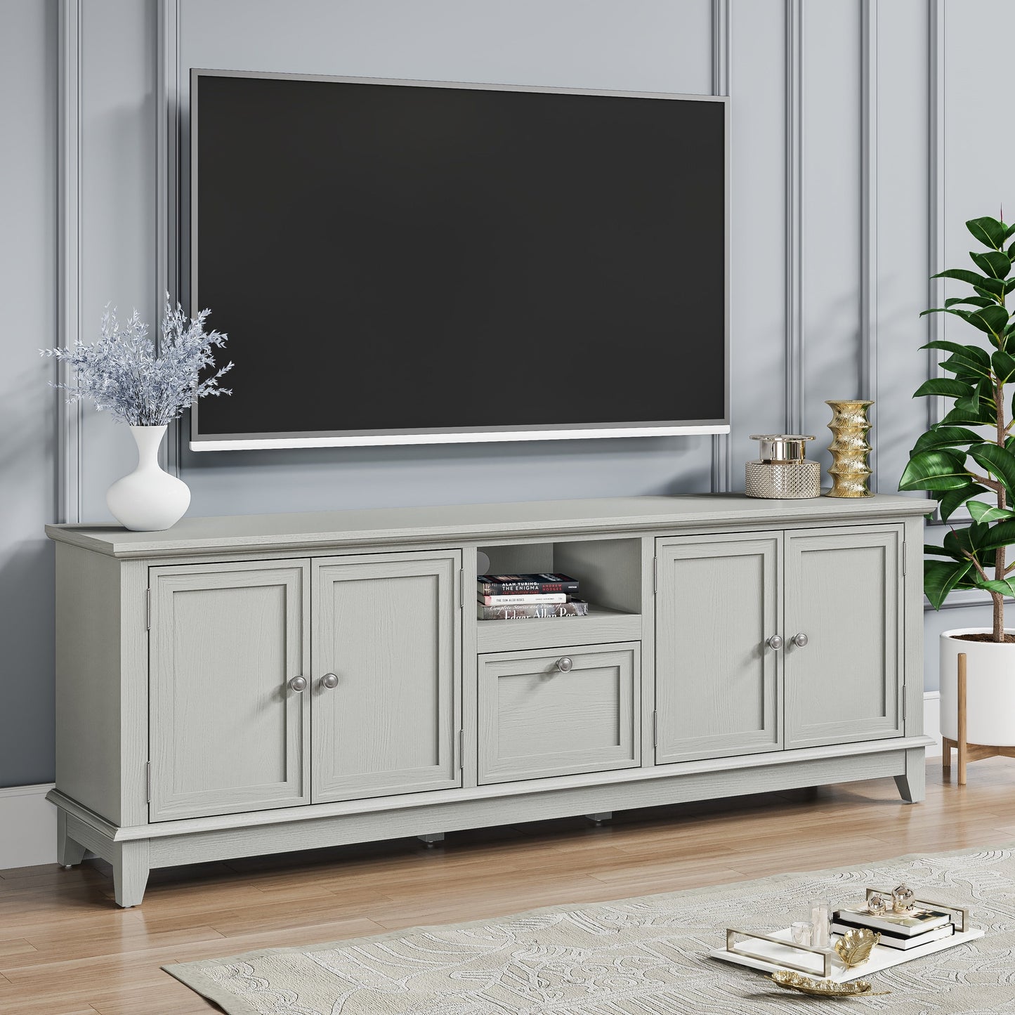 Meuble TV rustique de 183 cm (72 pouces) avec étagères réglables et rangement caché - 183 cm de largeur