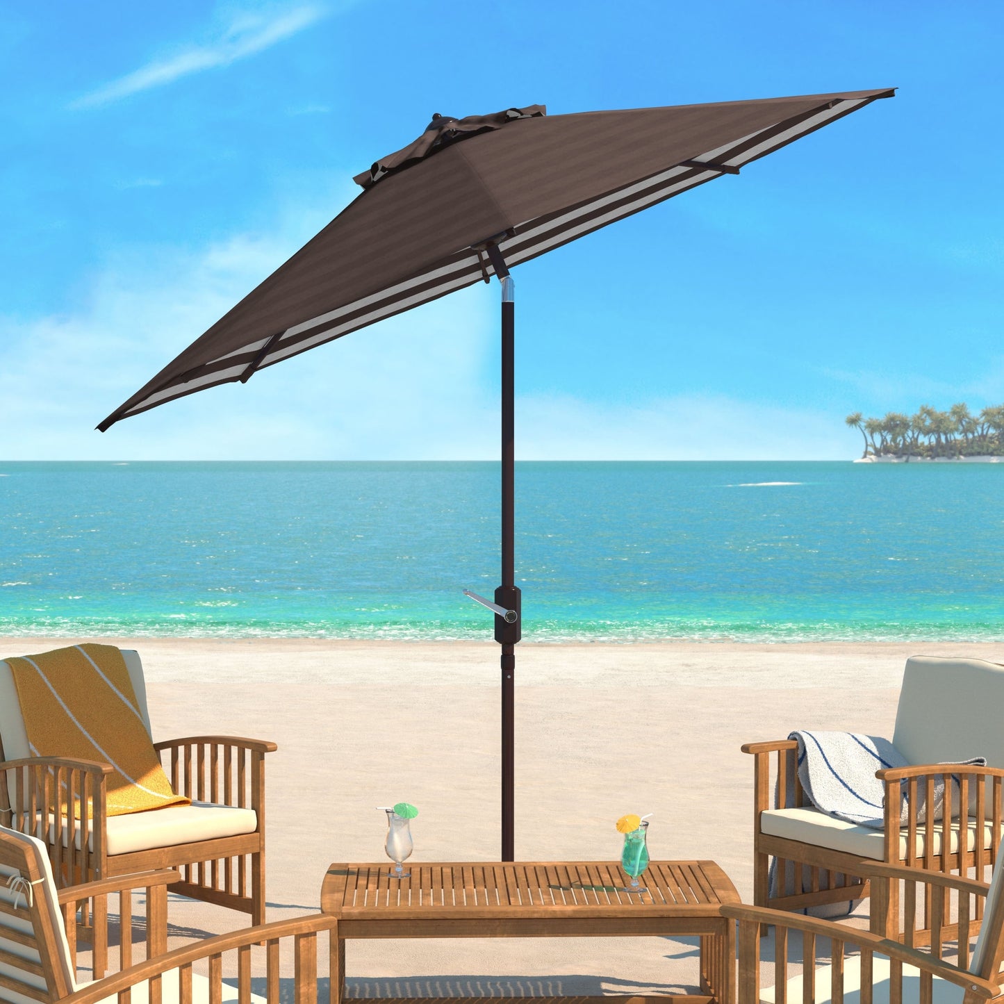 Parasol de jardin à manivelle SAFAVIEH Hadire Inside Out à rayures, 9 pieds