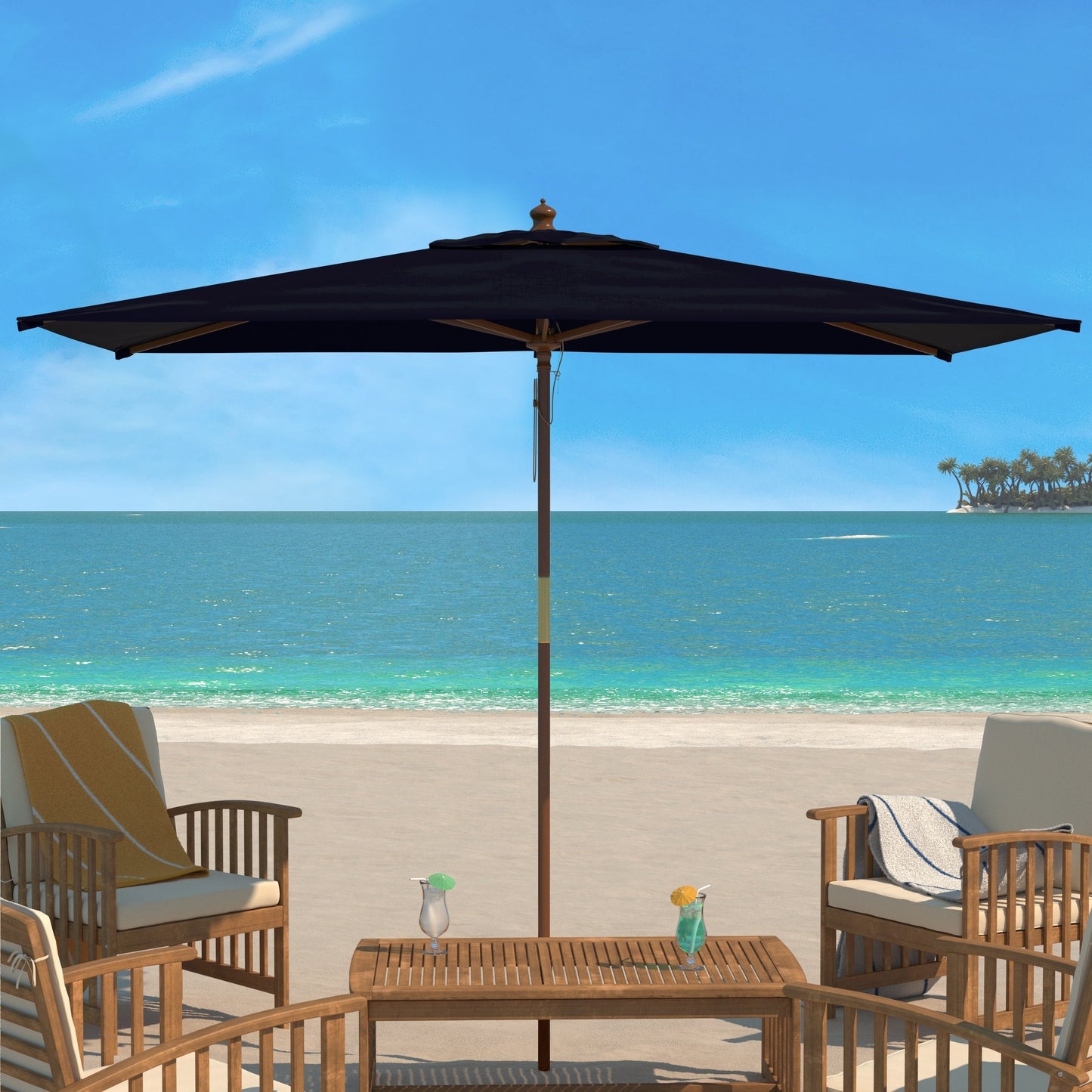Parasol de jardin Glauca de SAFAVIEH, 3,35 m (11 pieds), avec poulie en bois
