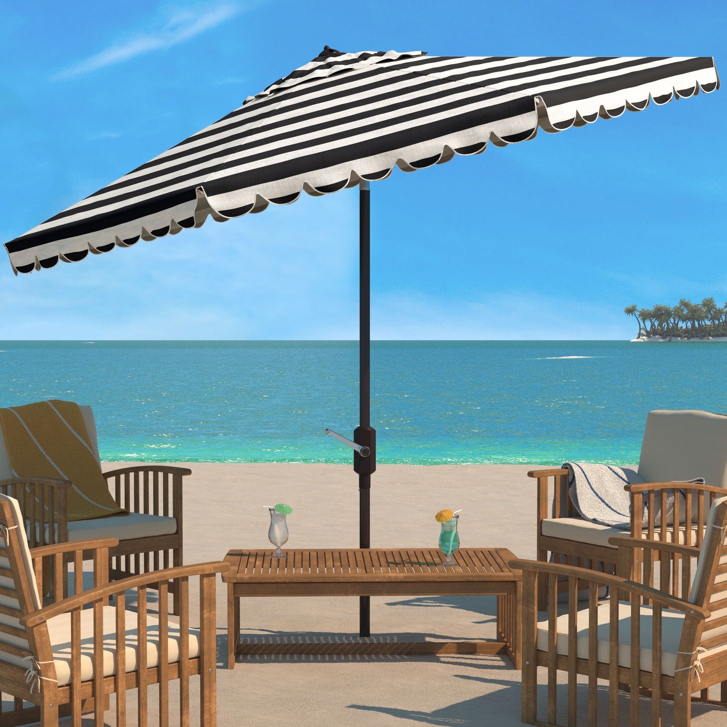 Parasol rond de 3,35 m (11 pieds) Jaylee pour extérieur de SAFAVIEH