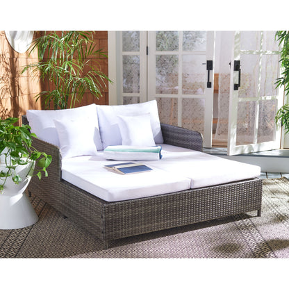 SAFAVIEH Taniyah, méridienne en osier d'extérieur avec coussins et oreillers - 135L x 71P x 157H (cm)