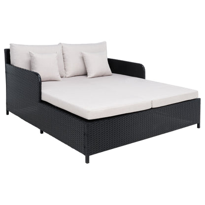 SAFAVIEH Taniyah, méridienne en osier d'extérieur avec coussins et oreillers - 135L x 71P x 157H (cm)
