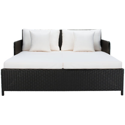 SAFAVIEH Taniyah, méridienne en osier d'extérieur avec coussins et oreillers - 135L x 71P x 157H (cm)