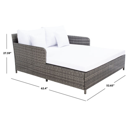 SAFAVIEH Taniyah, méridienne en osier d'extérieur avec coussins et oreillers - 135L x 71P x 157H (cm)