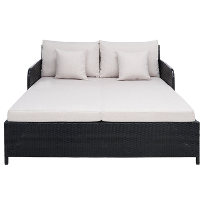 SAFAVIEH Taniyah, méridienne en osier d'extérieur avec coussins et oreillers - 135L x 71P x 157H (cm)