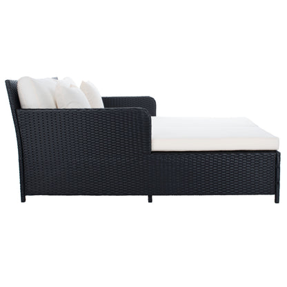 SAFAVIEH Taniyah, méridienne en osier d'extérieur avec coussins et oreillers - 135L x 71P x 157H (cm)