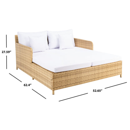 SAFAVIEH Taniyah, méridienne en osier d'extérieur avec coussins et oreillers - 135L x 71P x 157H (cm)