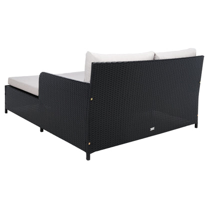 SAFAVIEH Taniyah, méridienne en osier d'extérieur avec coussins et oreillers - 135L x 71P x 157H (cm)