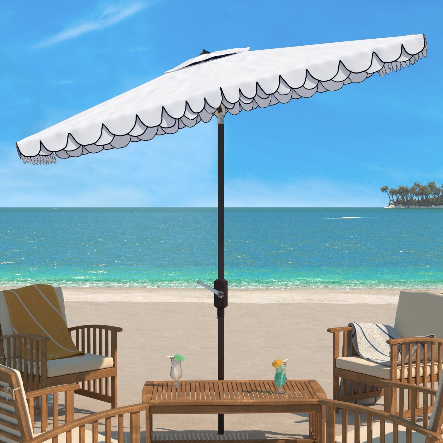 Parasol rectangulaire d'extérieur Zariah de SAFAVIEH, 6'x10', avec liseré