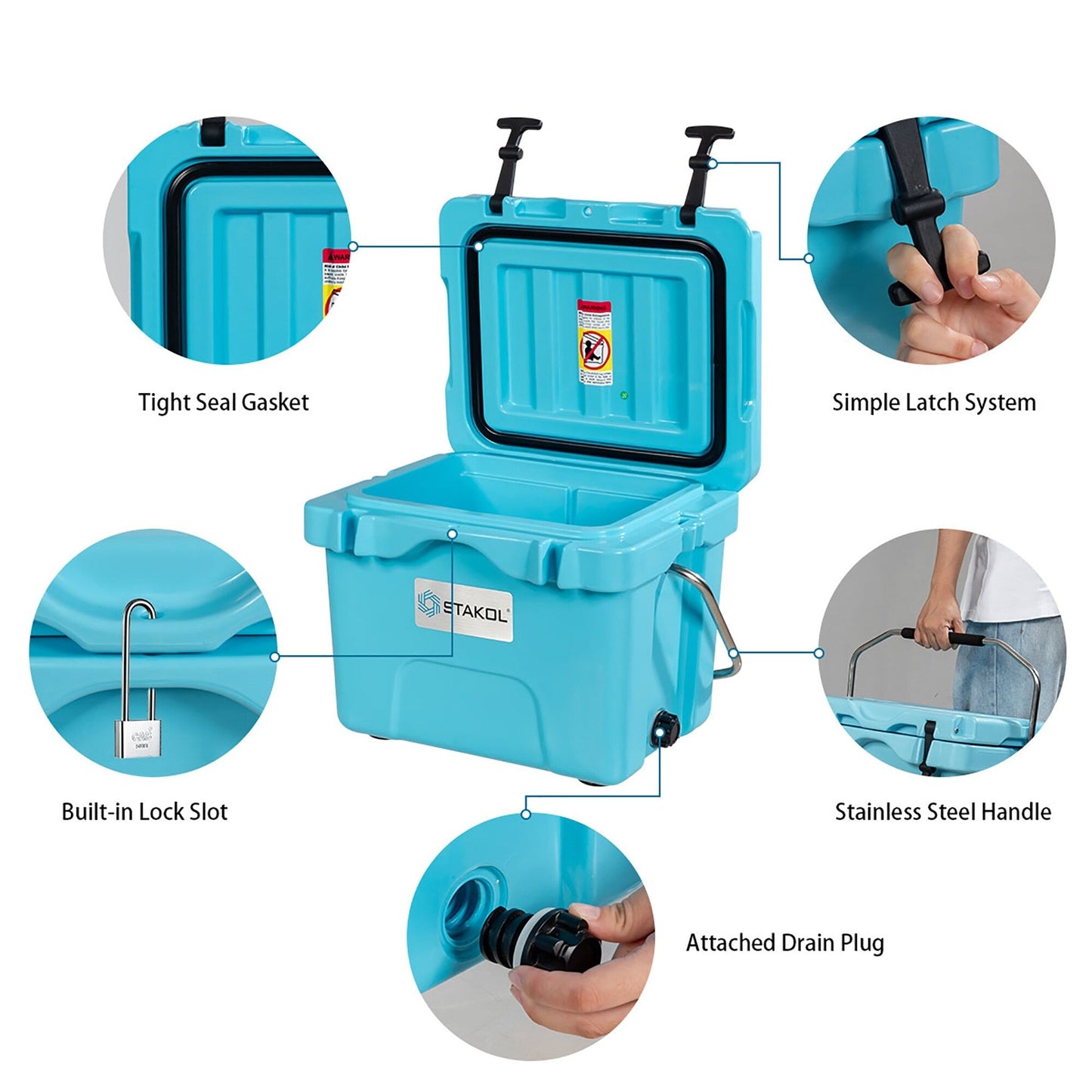 SKTAKOL Glacière isotherme portable 16 quarts, étanche, 24 boîtes de glace - Voir les détails