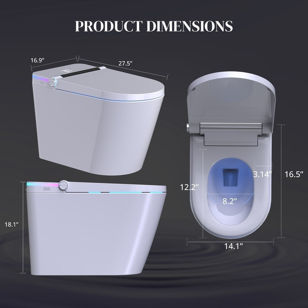 Toilettes intelligentes, Bidet à une pièce pour salles de bain, Toilettes modernes allongées avec eau chaude, Double chasse d'eau automatique, Fonctionnement par capteur de pied